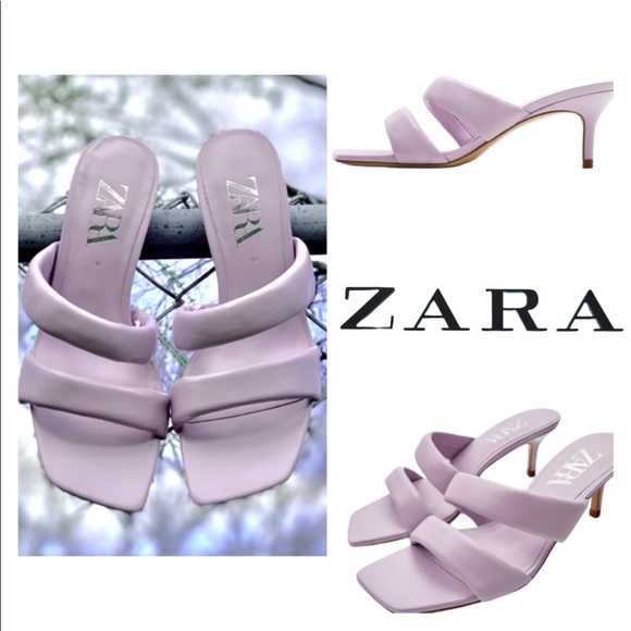 New ZARA Mauve Leather Heeled Strappy Sandals